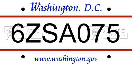 6ZSA075 District Of Columbia License Plate
