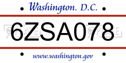 6ZSA078 District Of Columbia License Plate