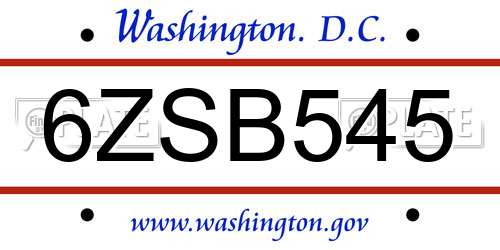 6ZSB545 District Of Columbia License Plate