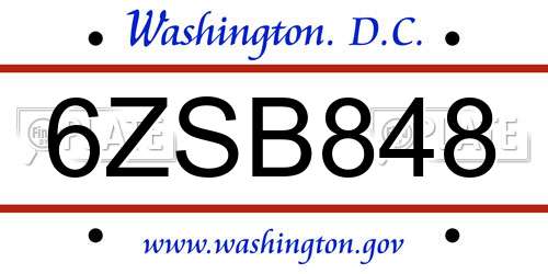 6ZSB848 District Of Columbia License Plate