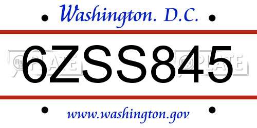6ZSS845 District Of Columbia License Plate