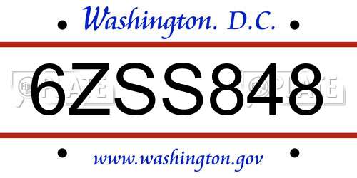 6ZSS848 District Of Columbia License Plate
