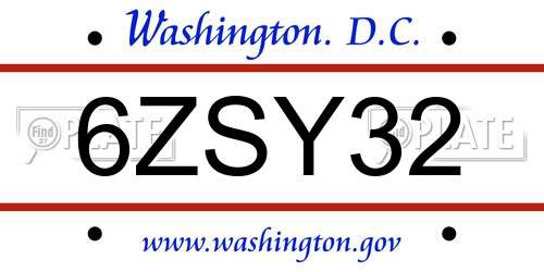 6ZSY32 District Of Columbia License Plate