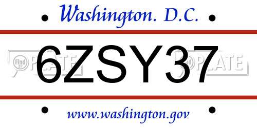 6ZSY37 District Of Columbia License Plate
