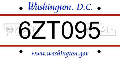 6ZT095 District Of Columbia License Plate