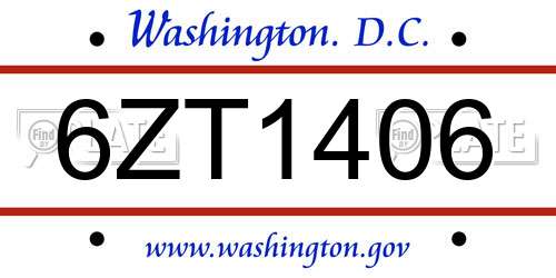 6ZT1406 District Of Columbia License Plate