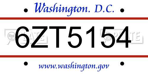 6ZT5154 District Of Columbia License Plate