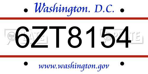 6ZT8154 District Of Columbia License Plate
