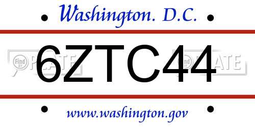 6ZTC44 District Of Columbia License Plate