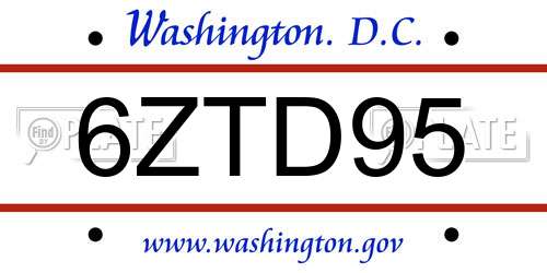 6ZTD95 District Of Columbia License Plate