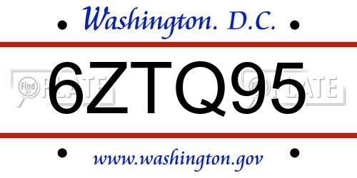 6ZTQ95 District Of Columbia License Plate