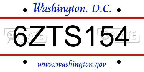 6ZTS154 District Of Columbia License Plate