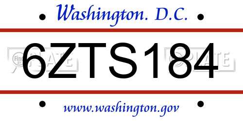 6ZTS184 District Of Columbia License Plate