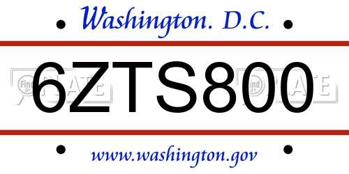 6ZTS800 District Of Columbia License Plate