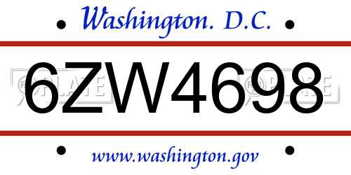 6ZW4698 District Of Columbia License Plate