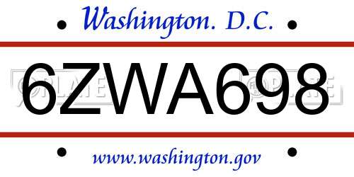 6ZWA698 District Of Columbia License Plate