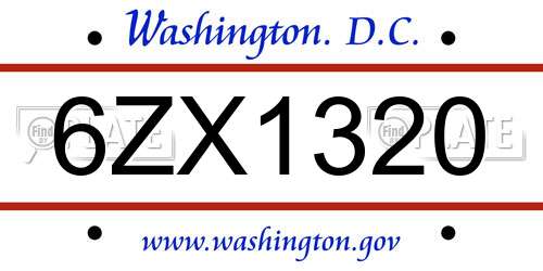 6ZX1320 District Of Columbia License Plate