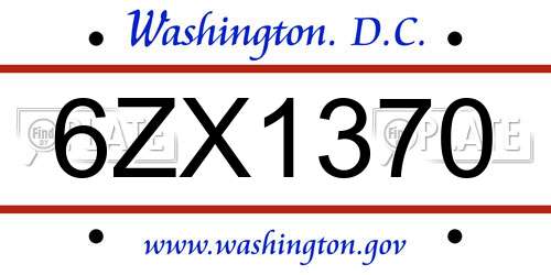 6ZX1370 District Of Columbia License Plate