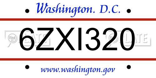 6ZXI320 District Of Columbia License Plate
