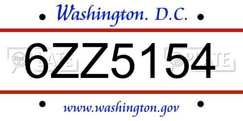 6ZZ5154 District Of Columbia License Plate