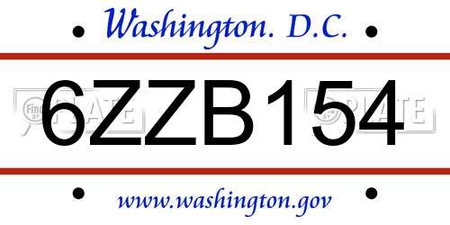 6ZZB154 District Of Columbia License Plate