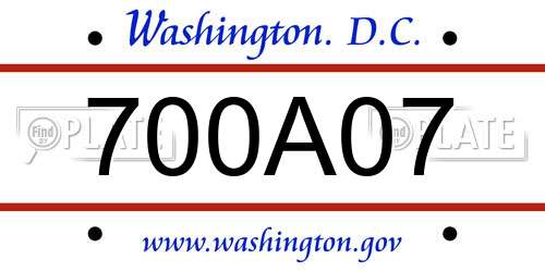700A07 District Of Columbia License Plate