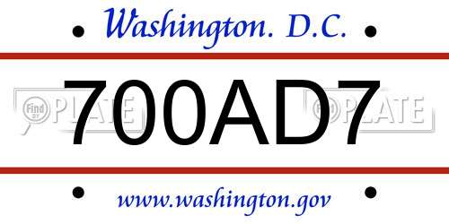 700AD7 District Of Columbia License Plate