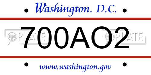700AO2 District Of Columbia License Plate