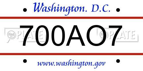 700AO7 District Of Columbia License Plate