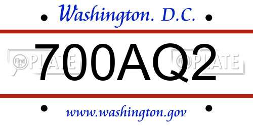 700AQ2 District Of Columbia License Plate