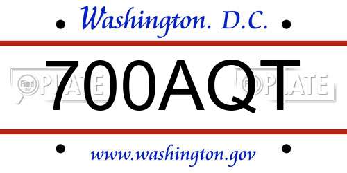 700AQT District Of Columbia License Plate
