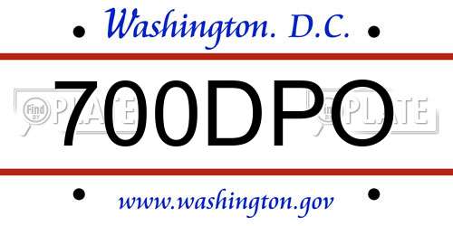 700DPO District Of Columbia License Plate