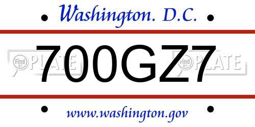 700GZ7 District Of Columbia License Plate
