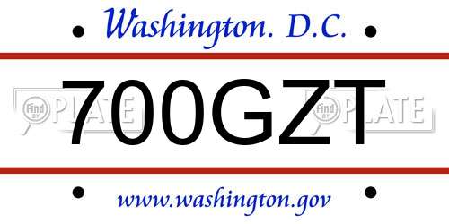 700GZT District Of Columbia License Plate