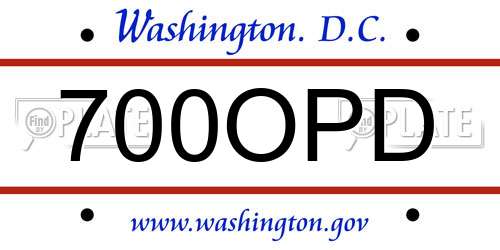 700OPD District Of Columbia License Plate
