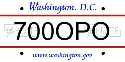 700OPO District Of Columbia License Plate