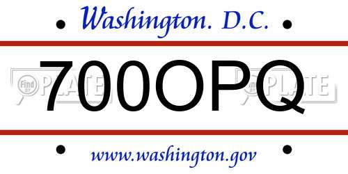 700OPQ District Of Columbia License Plate