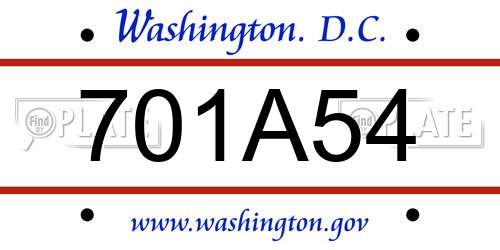 701A54 District Of Columbia License Plate