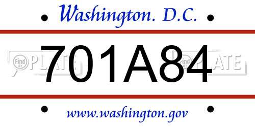 701A84 District Of Columbia License Plate