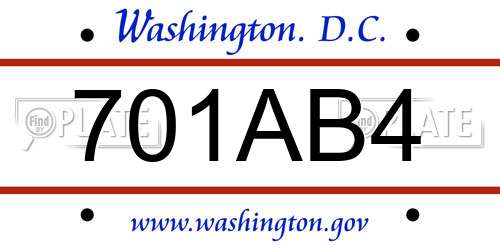 701AB4 District Of Columbia License Plate