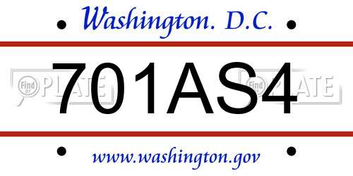 701AS4 District Of Columbia License Plate