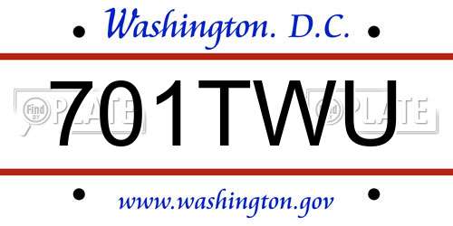701TWU District Of Columbia License Plate