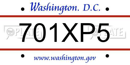 701XP5 District Of Columbia License Plate