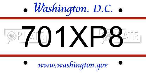701XP8 District Of Columbia License Plate