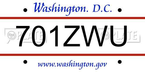 701ZWU District Of Columbia License Plate