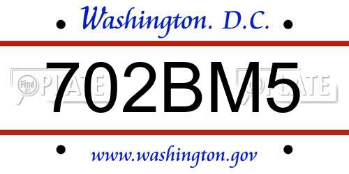 702BM5 District Of Columbia License Plate