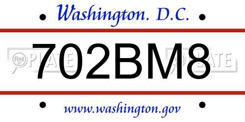 702BM8 District Of Columbia License Plate