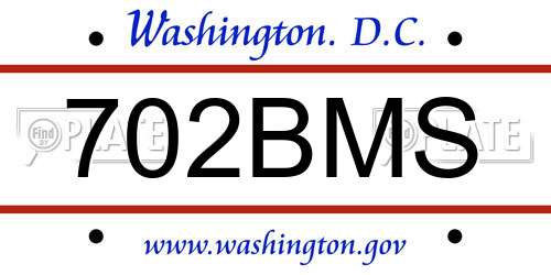 702BMS District Of Columbia License Plate