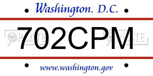 702CPM District Of Columbia License Plate