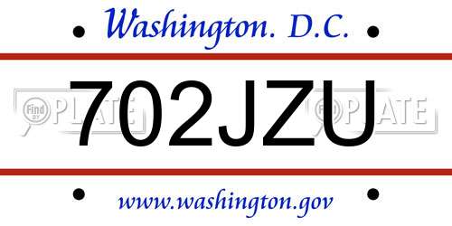 702JZU District Of Columbia License Plate